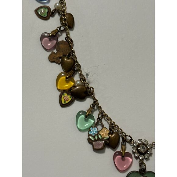 VIntage Glass Works Studio Whimsical Heart Charms Necklace Enamel & Molded Glass - Picture 8 of 11
